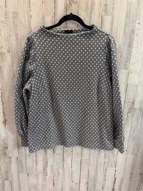 Talbots Plus 1X Gray Shimmer White Polka Dot Knit Top Long Sleeve Casual Soft ￼